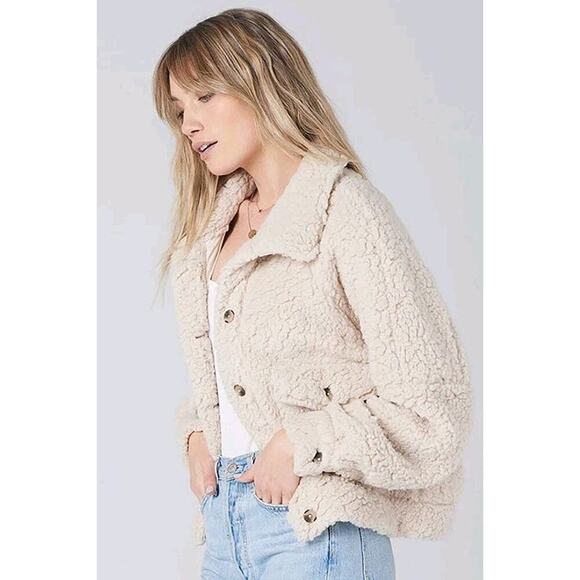 SALT WATER LUX WOMEN'S SHERPA BUTTON UP JACKET IVORY Medium NEW - Picture 1 of 10